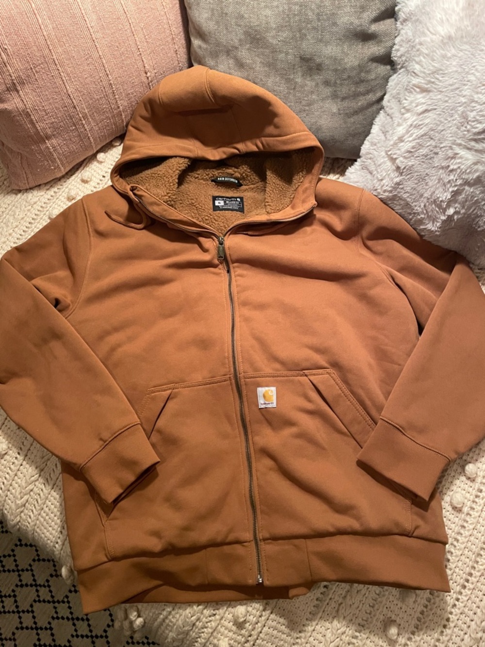 Carhartt Tan Sherpa-Lined Relaxed Fit Jacket with Rain Defender Tag